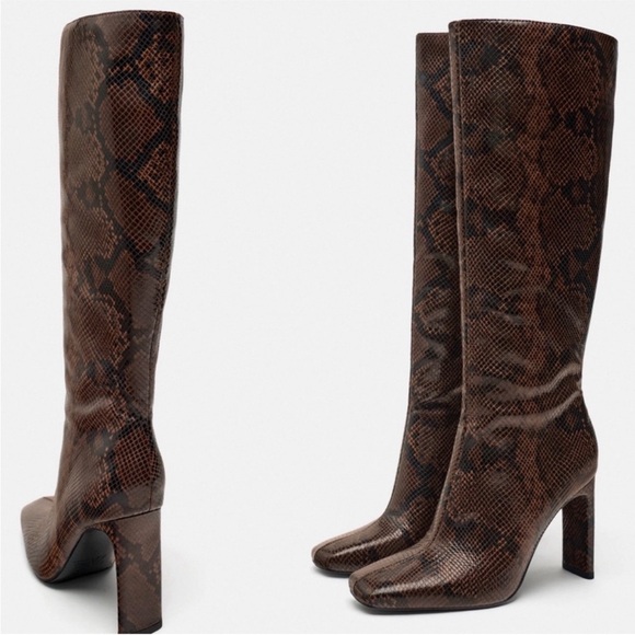 Zara | Gorgeous Leather Animal Print Boots - Picture 1 of 15